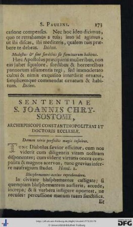 Sententiae S. Joannis Chrysostomi.