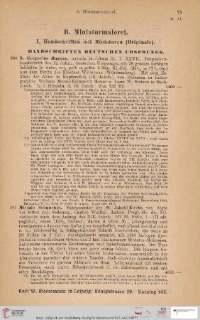 I. Handschriften mit Miniaturen (Nr. 360 - 409)