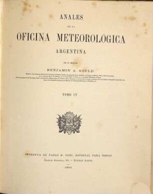 Anales de la Oficina Meteorológica Argentina : = Annals of the Argentine Meteorological Office. 4. 1884