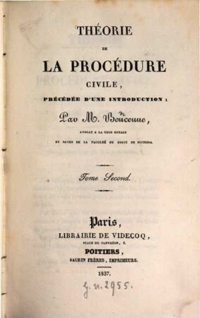 Théorie de la procédure civile : précédée d'une introduction. 2 (1837)
