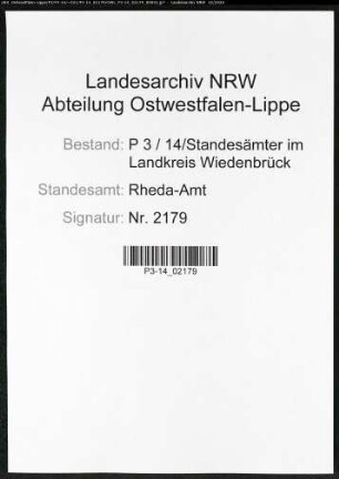 Sterberegister Standesamt Rheda-Amt