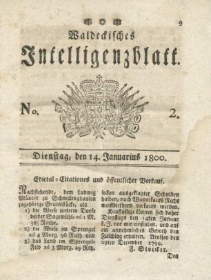 No. 2, Dienstag, den 14. Januarius 1800