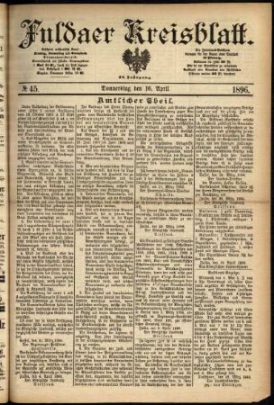 Erste Ausgabe vom Donnerstag, den 16. April 1896.