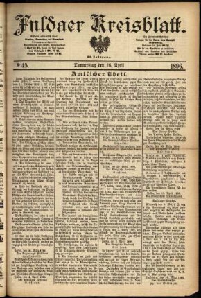 Erste Ausgabe vom Donnerstag, den 16. April 1896.