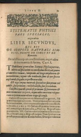 Liber Secundus, Qui Est De Corpore Naturali Simplici, Nempe De Coelo Et De Elementis.