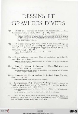 Dessins et Gravures Divers (Nr. 658-673)