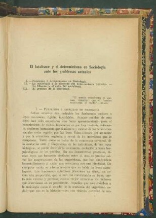 El fatalismo y el determinismo en sociología ante los problemas actuales