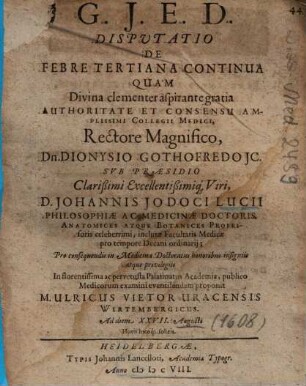 Disputatio De Febre Tertiana Continua