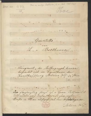Quintett WoO 208. Fragment; ob, fag, cor (3); Es-Dur; LvBWV WoO 208