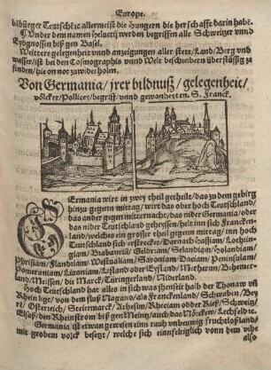 Von Germania/irer bildnusz/gelegenheit/völcker/Pollicey/begriff/unnd gewonheyten. S. Franck.