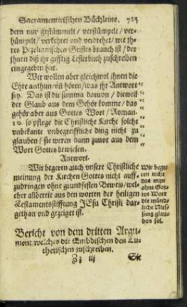 Bericht von dem dritten Argument/ wleches die Embdischen von Lutherischen zuschreiben.