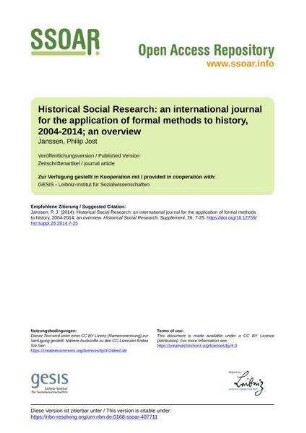 Historical Social Research: an international journal for the application of formal methods to history, 2004-2014; an overview
