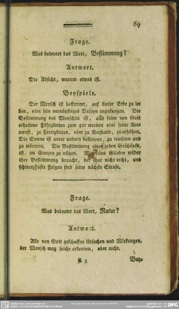 Frage. Was bedeutet das Wort, Bestimmung?