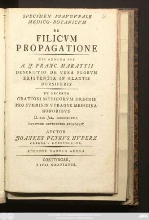 Specimen Inavgvrale Medico-Botanicvm De Filicvm Propagatione : Accedit Tabvla Aenea