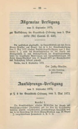 Ausführungs-Verfügung vom 2. September 1872