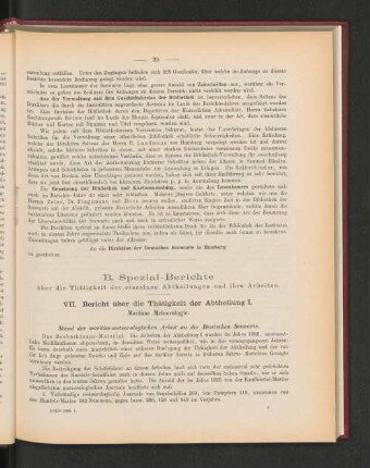 B. Spezial-Berichte über die Thätigkeit der einzelnen Abtheilungen und ihre Arbeiten.