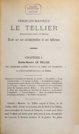 Charles-Maurice Le Tellier Archevêque-Duc de Reims : Étude sur son administration et son influence par M. L'Abbé J. Gillet
