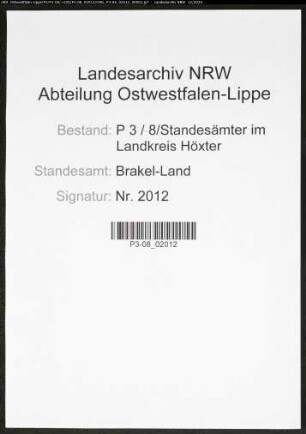 Sterberegister Standesamt Brakel-Land
