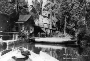 Sebnitz-Hinterhermsdorf. Bootstation Obere Schleusen-Klamm, Ansichtskarte