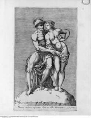 Antiquarum statuarum urbis Romae, quae in publicis privatisque locis visuntur, icones. Romae. Ex typis Laurentii Vaccarii... MDLXXXIIII., Tafel [65]: Mercurij mulierem amplexantis statua in aedibus Farnesianis (nach der Antike)
