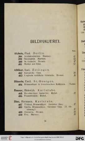 Bildhauerei (Nr. 398 - 475a)
