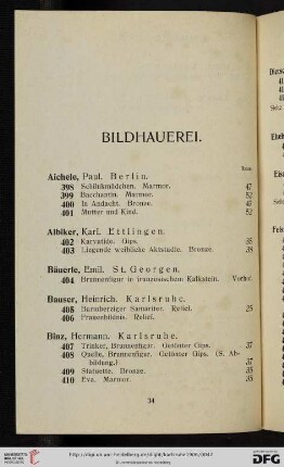Bildhauerei (Nr. 398 - 475a)