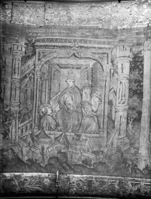 Atrechtscher Wandteppich, Detail Tafel 9: Der Papst segnet Eleutherius