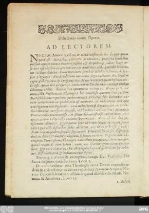 Distributio totius Operis. Ad Lectorem.