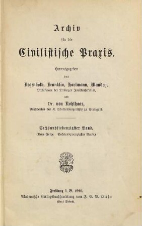 Archiv für die civilistische Praxis. 76 = N.F., Bd. 26. 1890