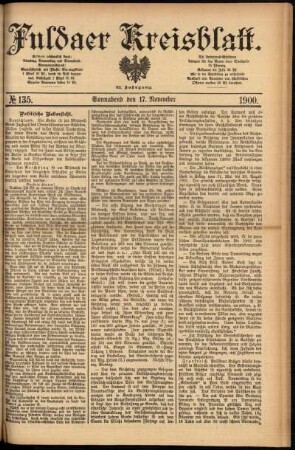 Erste Ausgabe vom Samstag, den 17. November 1900.