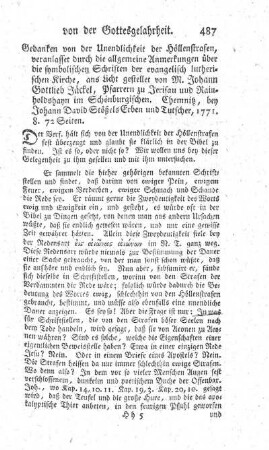 Gedanken von der Unendlichkeit der Höllenstrafen.