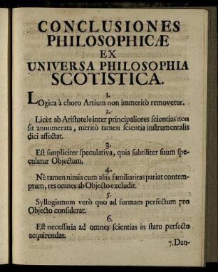 Conclusiones Philosophicæ Ex Universa Philosophia Scotistica.