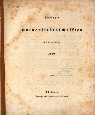 Tübinger Universitätsschriften, 1850