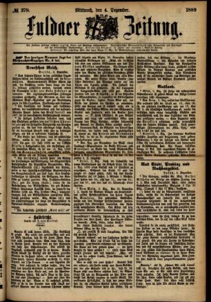 Erste Ausgabe vom Mittwoch, den 04. Dezember 1889.