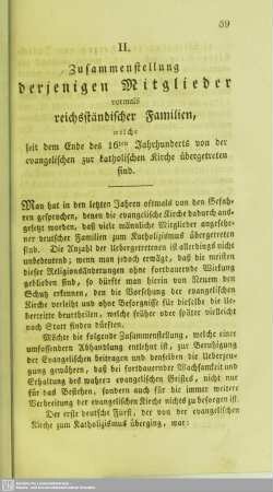 Zusammenstellung derjenigen Mitglieder vormals reichsständischer Familien, welche seit dem Ende des 16ten Jahrhunderts von der evangelischen zur katholischen Kirche übergetreten sind