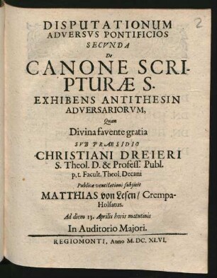 2: De Canone Scripturae S. : Exhibens Antithesin Adversariorum