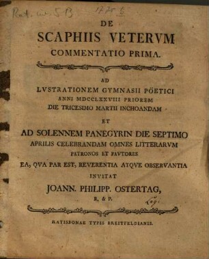 De scaphiis veterum commentatio prima