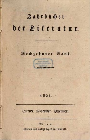 Jahrbücher der Literatur. 16. 1821