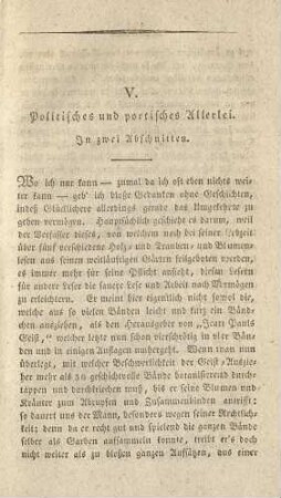 V. Politisches und poetisches Allerlei