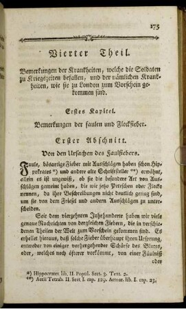 Erstes Kapitel. Bemerkungen der faulen und Fleckfieber.