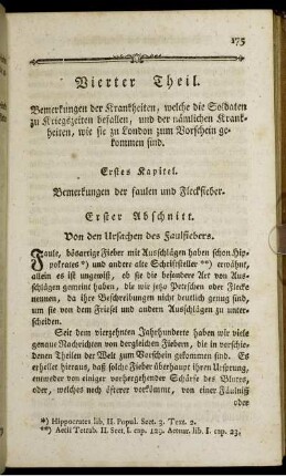 Erstes Kapitel. Bemerkungen der faulen und Fleckfieber.