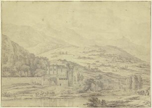 Italienische Gebirgslandschaft mit schloßartigem Gebäude