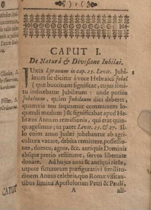 Caput I. De natura & Divisione Iubilaei.