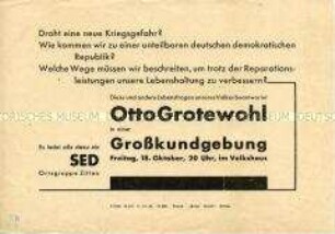 Aufruf der Ortsgruppe Zittau der SED zu einer Großkundgebung mit Otto Grotewohl