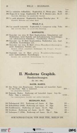 II. Moderne Graphik. Handzeichnungen (Nr. 301-786)