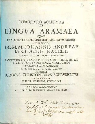 Exercitatio Academica De Lingva Aramaea
