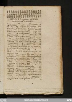 Index I. & quidem generalis in totam hanc Grammaticam.