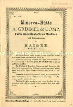 Katalog über landwirtschaftliche Maschinen