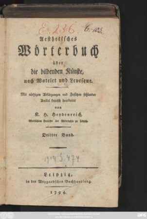 Bd. 3: Aesthetisches Wörterbuch über die bildenden Künste nach Watelet und Levesque