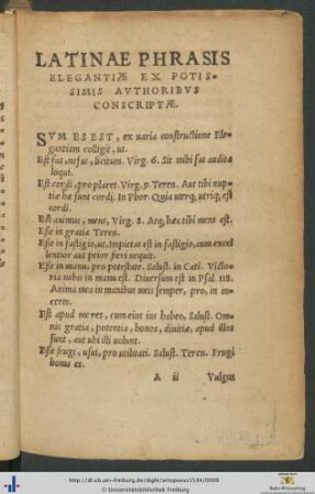 Latinae Phrasis Elegantiæ Ex Potissimis Authoribus Conscriptæ